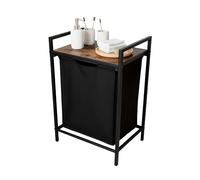 Relaxdays Cestino portabiancheria con ripiano, 65L, Portatile, 72x50x33cm, Nero/Marrone