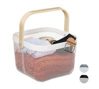 Relaxdays Cestino Portaoggetti, con Manico, Decorativo, in Acciaio e Legno, Cesto, HxLxP: 17,5 x 26 x 24,5 cm, Grigio, 17.5 x 26 x 24.5 cm