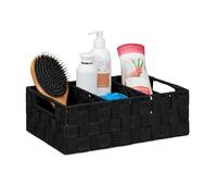 relaxdays Cestino Portaoggetti con Scomparti, per i Cosmetici da Bagno, con Impugnature HxLxP: 10 x 32 x 21 cm, Nero, Ferro