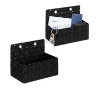 Relaxdays Cestino Portaoggetti da Appendere, 2 Organizer per Bagno, Corridoio, Camera da Letto, 20x25x16,5 cm, Nero, Plastica, Ferro