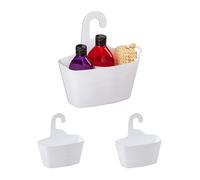 Relaxdays Cestino Portaoggetti da Doccia, Set da 3, Cestello Sospeso, in Plastica per Shampoo, Bagnoschiuma, Bianco, 25 x 23 x 10 cm