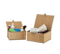 Cestino Portaoggetti Cesto Bambù Tessuto Contenitore Bagno Box Multiuso Set 2
