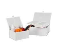 Relaxdays Cestino Portaoggetti in bambù e Tessuto, Set Cesti in 2 Misure, Contenitore Multiuso da Bagno, Box, Bianco