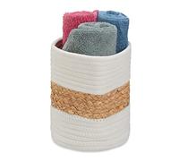 Relaxdays Cestino Portaoggetti, in Cotone, H x D 20 x 18 cm, Porta Biancheria per Bagno, Camera e Cucina, Bianco Marrone, 20 x 18 x 18 cm