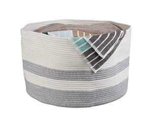 Relaxdays Cestino Portaoggetti, in Cotone, HxD 35 x 55 cm, Porta Biancheria per Bagno, Camera e Cucina, Bianco Grigio, 35 x 55 x 55 cm