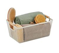 Relaxdays Cestino Portaoggetti in Metallo con Manici in Legno, Rettangolare, Cesto Metallico 16,5 x 37 x 22,5 cm, Bianco