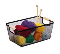Relaxdays Cestino Portaoggetti in Metallo con Manici in Legno, Rettangolare, Cesto Metallico 16,5 x 37 x 22,5 cm, Nero