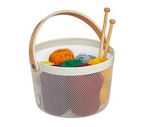 Relaxdays Cestino Portaoggetti in Metallo con Manico, Rotondo, Cesto Metallico per Cucina, Bagno, Soggiorno, Bianco, Acciaio, 30 x 27.5 x 25.5 cm