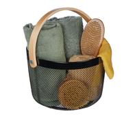 Relaxdays Cestino Portaoggetti in Metallo con Manico, Rotondo, Cesto Metallico per Cucina, Bagno, Soggiorno, Nero, Acciaio, 30 x 27.5 x 25.5 cm