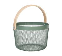 Relaxdays Cestino Portaoggetti in Metallo Rotondo con Manico, 30x27.5x25.5 cm, Silver