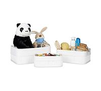 Relaxdays Cestino Portaoggetti, Pratico Set da 3, Fodera in Tessuto, Bambù, Rettangolare, Bagno, Giochi, Bianco