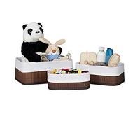 Relaxdays Cestino Portaoggetti, Pratico Set da 3, Fodera in Tessuto, Bambù, Rettangolare, Bagno, Giochi, Marrone