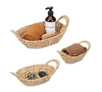 Relaxdays Cestino Portaoggetti, Set da 3, Aspetto Vimini, in Giacinto d'Acqua, Tre Misure, da Bagno e Armadio, Naturale, Ferro