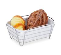 Relaxdays Cestino Portapane da Colazione in Metallo con Inserto Interno in Stoffa, Rimovibile, Lavabile, Bianco, Ferro