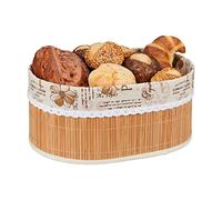 Relaxdays Cestino Portapane in Stoffa, Design Paris 16x34x24 cm, Cesto in bambù Porta Frutta e Croissant, Marrone Chiaro, Acciaio, Poliestere