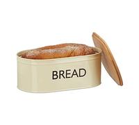 Relaxdays Cestino portapane retro XL coperchio di bambù contenitore tondo per pane scritta BREAD HLP: 14x36x20 cm beige