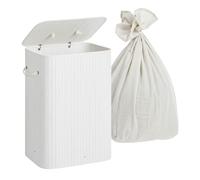 Relaxdays Cesto Biancheria in bambù con Coperchio, Pieghevole, 80 l, 60x40x30 cm, Bianco