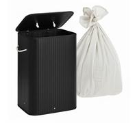 Relaxdays Cesto Biancheria in bambù con Coperchio, Pieghevole, 80 l, 60x40x30 cm, Nero