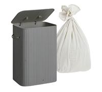 Relaxdays Cesto Biancheria in bambù con Coperchio, Pieghevole 80 l, HxLxP: 60x40x30 cm, Grigio