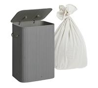 Relaxdays cesto biancheria con coperchio, bambù, 80 l, pieghevole, grigio | HxLxP: 60 x 40 x 30 cm