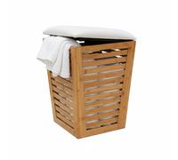 Relaxdays cesto portabiancheria con seduta, sgabello bagno contenitore, 55 l, 56x40x40 cm, bambù/tessuto, naturale/crema
