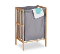 Relaxdays Cesto Porta Biancheria, Cestino bambù, 60x39x30 cm, Sacco Stoffa per Panni Sporchi, 30 Litri, Marrone Grigio