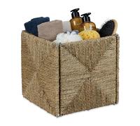 Relaxdays Cesto Intrecciato Portaoggetti in Seagrass, HLP: 30x30x30 cm, Scatola da Scaffale Cubo, Stile Vimini, Naturale, Fibra vegetale