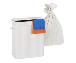 Relaxdays Cesto per Biancheria in bambù con Coperchio, 2 Scomparti, Pieghevole, 60x52x32 cm, Bianco