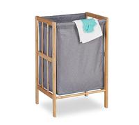Relaxdays Cesto Porta Biancheria, Cestino bambù, 60x39x30 cm, Sacco Stoffa per Panni Sporchi, 30 Litri, Marrone Grigio