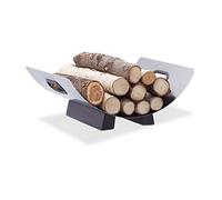 Relaxdays Cesto porta-legna acciaio inox cassa cassetta contenitore per legname moderno HxLxP: 16 x 41 x 33 cm argento