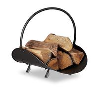 Relaxdays Cesto porta-legna da camino nero contenitore grande culla per legname metallo HxLxP 40 x 38 x 48 cm nero
