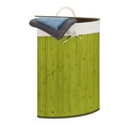 Relaxdays Cesta Porta-Biancheria Angolare in Bambù, 60 l, Pieghevole, con Coperchio, Sacco, 65,5x49,5x37 cm, Verde