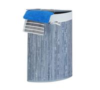 Relaxdays, 65,5x49,5x37 cm, Grigio Cesta Porta-Biancheria Angolare in bambù, 60 l, Pieghevole, con Coperchio, Sacco