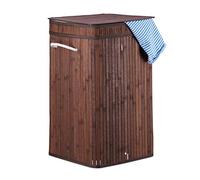 Relaxdays Cesto Portabiancheria Bambù, Pieghevole, con Manici e Coperchio, Sacco Interno, 70 L, HxØ: 63x36 cm, Marrone