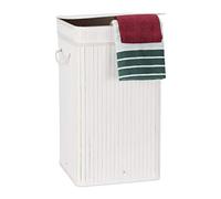 Relaxdays Cesto Portabiancheria Bambù, Pieghevole, con Manici e Coperchio, Sacco Interno, 70 L, HxØ: 63x36 cm,Bianco