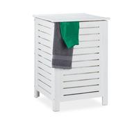 Relaxdays Wäschetruhe Kiefernholz Weiß Cesto Portabiancheria con Coperchio, 86 L, Contenitore Panni Sporchi, Legno di Pino, 65,5 x 45 x 45 cm, Bianco, 1 pz
