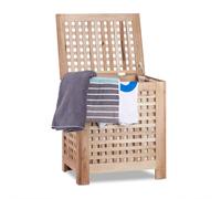 Relaxdays Cesto Portabiancheria, Cesta in Legno, con Sacco e Coperchio, 7 Single