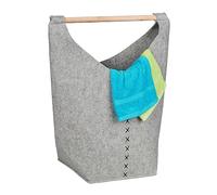 Relaxdays Cesto Portabiancheria, Cestino per Biancheria, Sacco in Feltro per Panni Sporchi, 50 L, Bagno, Grigio Chiaro, Legno, 68 x 62 x 34,5 cm
