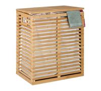 Relaxdays Cesto Portabiancheria con 2 Sacchi Porta Biancheria Sporca da 44 l, HLP: 61x53x35 cm, bambù, Naturale Beige