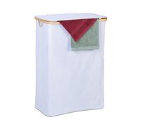 Relaxdays Cesto Portabiancheria con Coperchio, 105 L, Contenitore Panni in bambù e Poliestere Pieghevole, Bianco Marrone