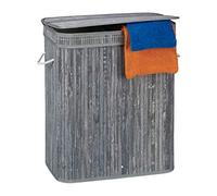 Relaxdays Cesto Portabiancheria con Coperchio, 2 Scomparti, Contenitore Panni, Traspirante, 95 Litri, Bambù, Grigio