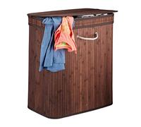 Relaxdays cesto portabiancheria con coperchio, 2 scomparti, contenitore per dividere i panni sporchi, traspirante, 72 l, bambù, marrone