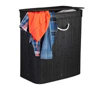 Relaxdays cesto portabiancheria con coperchio, 2 scomparti, contenitore per dividere i panni sporchi, traspirante, 72 l, bambù, nero