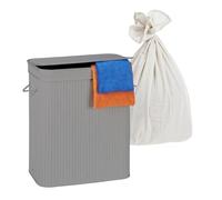Relaxdays Cesto portabiancheria con Coperchio, 2 Scomparti, Pieghevole, 60x52x32 cm, Grigio