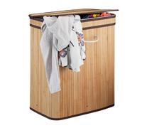 Relaxdays cesto portabiancheria con coperchio, 2 scomparti, contenitore per dividere i panni sporchi, traspirante, 72 l, bambù, legno naturale