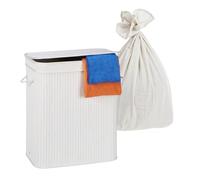 Relaxdays Cesto portabiancheria con Coperchio, 3 Scomparti, bambù, 105 l, Pieghevole, 63x52x32 cm