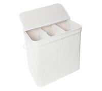 Relaxdays Cesto portabiancheria con Coperchio, bambù, 150 l, 3 Scomparti, HxLxP: 61,5x61x41,5 cm