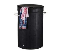 Relaxdays cesto portabiancheria con coperchio, cesta rotonda per i panni sporchi, 65 litri, contenitore XXL, nero