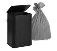 Relaxdays Cesto portabiancheria in bambù con Coperchio, 2 Scomparti, Pieghevole, 63x52x32 cm, Nero