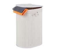 Relaxdays Cesto Portabiancheria in bambù, Ovale, 46 l, Pieghevole, Cesta con Coperchio, Bagno 55x42x32 cm, Bianco, Poliestere, 1 pz